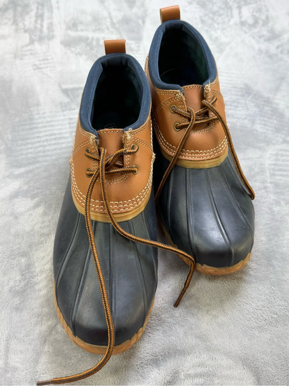 Lands' End Men's Brown Leather and Black Rubber Duck Boots Women’s Winter Snow 9